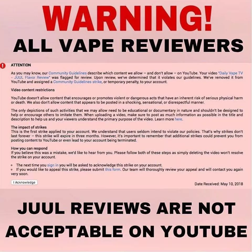Youtube mne une guerre contre la vape ? Mon liquide