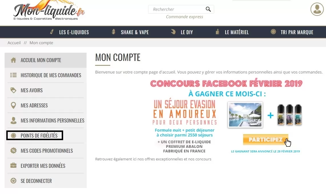 points de fidélité Mon liquide